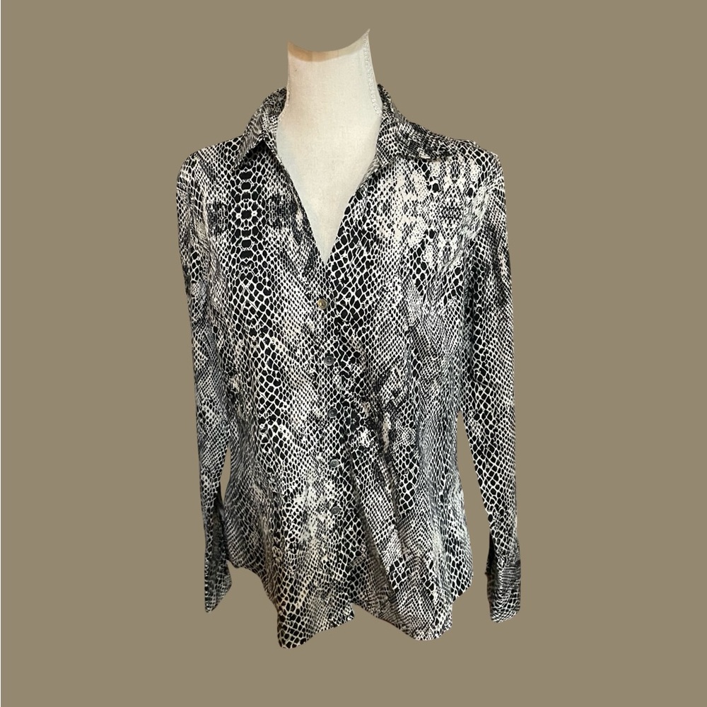 Calvin Klein Snakeskin shirt size LG black white button down long sleeve cotton - Picture 15 of 16